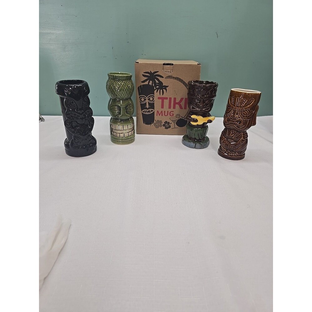3 Tiki Lin Ceramic Mug And 1 Unbranded Polynesian / Hawaiian Cocktail Bar Ware